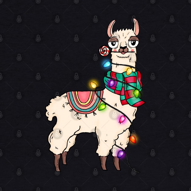 Funny Llama Wrapped in Christmas Lights Llama Lover Xmas Gift by BadDesignCo